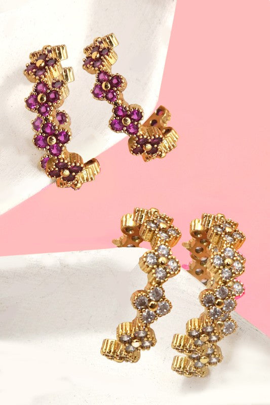 Blossom Pavé Floral Huggie Hoops-Cute-Trendy-Shop-Womens-Boutique-Clothing-Store
