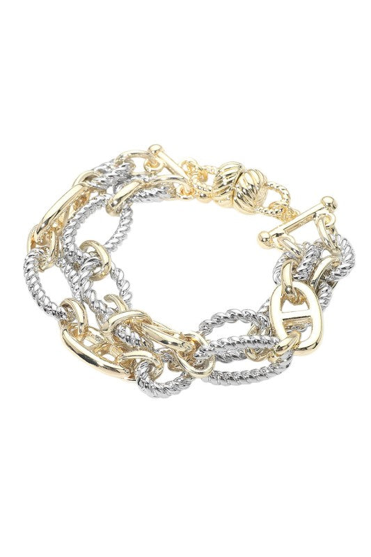 Edgy Statement Two Tone Link Bracelet-Cute-Trendy-Shop-Womens-Boutique-Clothing-Store