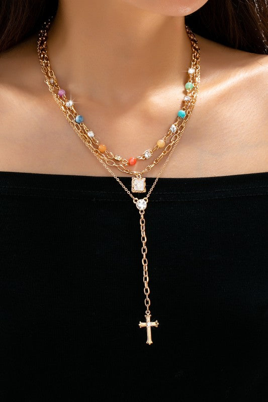 Heavenly Multi-Strand Cross Lariat Necklace-Cute-Trendy-Shop-Womens-Boutique-Clothing-Store