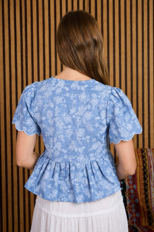 Feel Great in Blue Front Tie Peplum Top-Cute-Trendy-Shop-Womens-Boutique-Clothing-Store