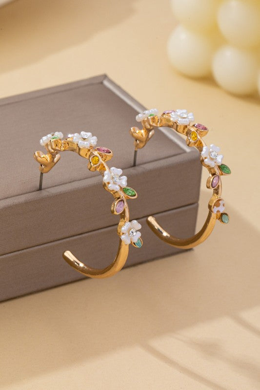 Garden Glam Botanical Enamel Flower Hoops-Cute-Trendy-Shop-Womens-Boutique-Clothing-Store
