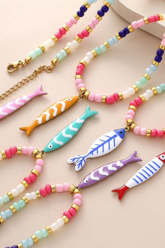 Catch of the Day Beaded Fish Choker-Cute-Trendy-Shop-Womens-Boutique-Clothing-Store