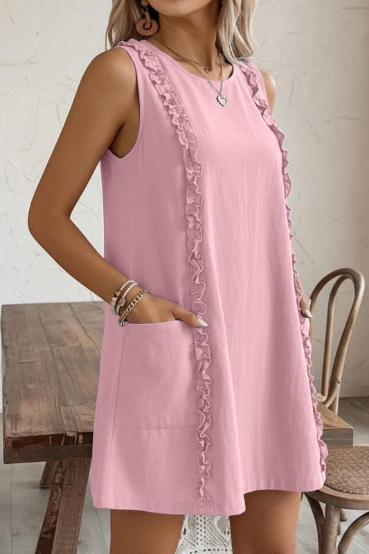 Sunny Day Charm Solid Ruffle Front Dress-Cute-Trendy-Shop-Womens-Boutique-Clothing-Store
