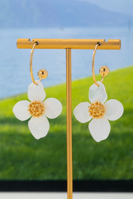 Garden Glam Acrylic Floral Wire Dangles-White-Cute-Trendy-Shop-Womens-Boutique-Clothing-Store