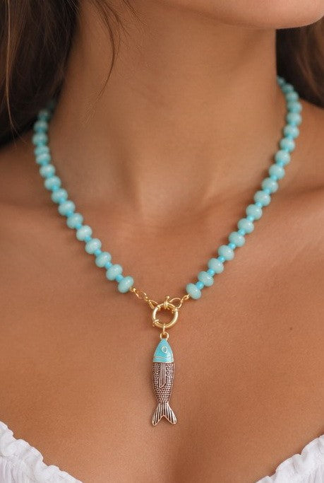 Hooked on You Fish Beaded Necklace-Turquoise-Cute-Trendy-Shop-Womens-Boutique-Clothing-Store