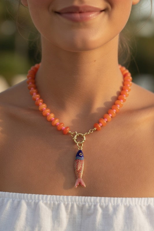 Hooked on You Fish Beaded Necklace-Orange-Cute-Trendy-Shop-Womens-Boutique-Clothing-Store