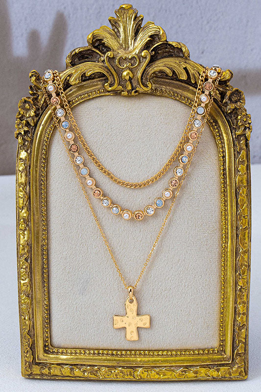 Sacred Sparkle Bezel & Pearl Layered Necklace-Cute-Trendy-Shop-Womens-Boutique-Clothing-Store
