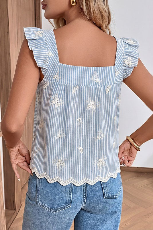 All About Love Blue Striped Embroidered Top-Cute-Trendy-Shop-Womens-Boutique-Clothing-Store