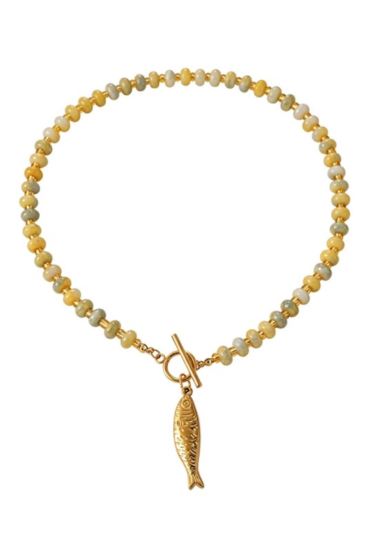 Bohemian Angler Natural Stone Necklace-Yellow-Cute-Trendy-Shop-Womens-Boutique-Clothing-Store