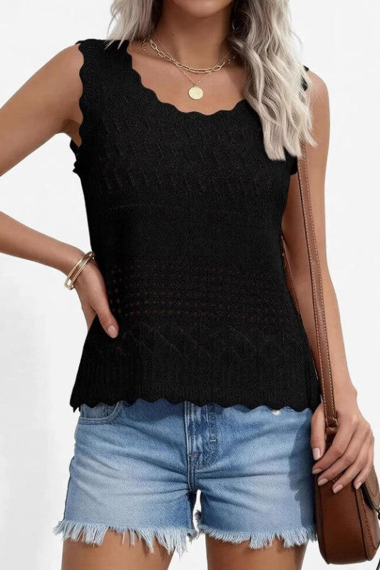 A Little Twist Sleeveless Hollow Knit Tank-Black-SMALL-Cute-Trendy-Shop-Womens-Boutique-Clothing-Store
