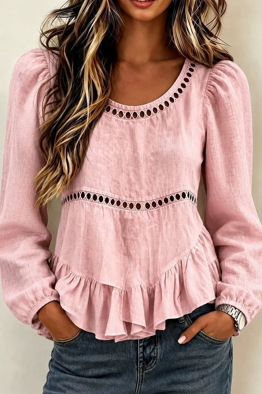 Romantic Ruffle Peplum Pink Top-Cute-Trendy-Shop-Womens-Boutique-Clothing-Store