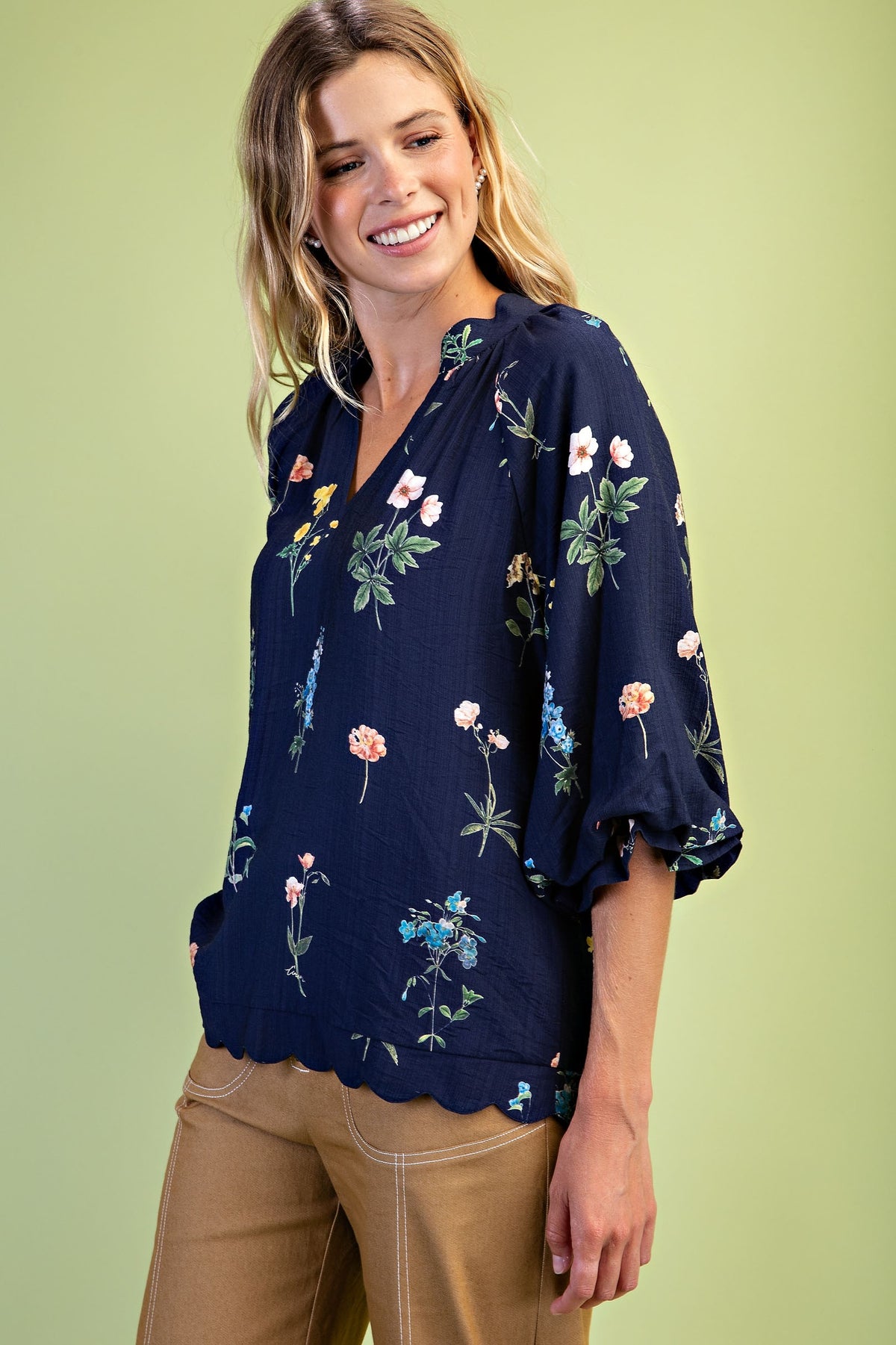 The Meadow Scalloped V-Neck Blouse-Cute-Trendy-Shop-Womens-Boutique-Clothing-Store