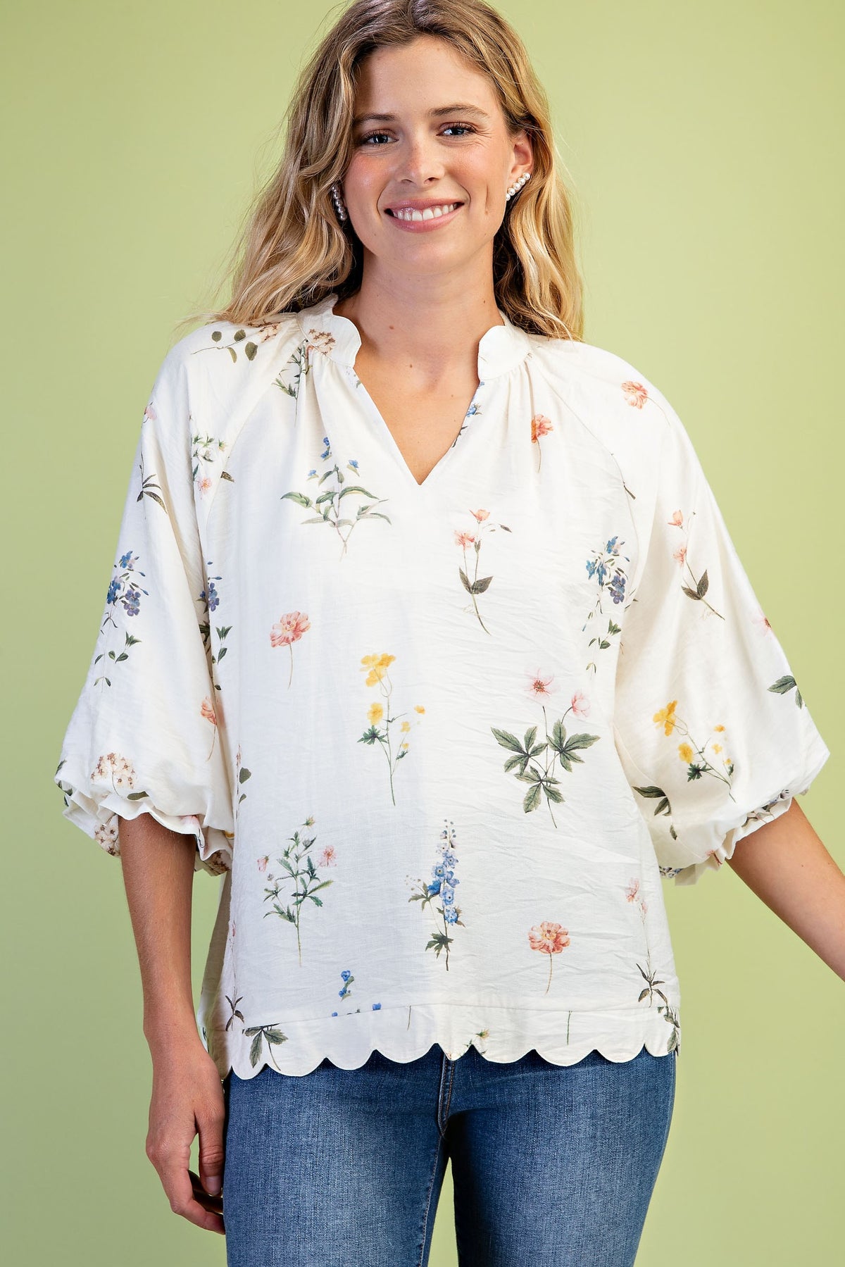 The Meadow Scalloped V-Neck Blouse-Cute-Trendy-Shop-Womens-Boutique-Clothing-Store