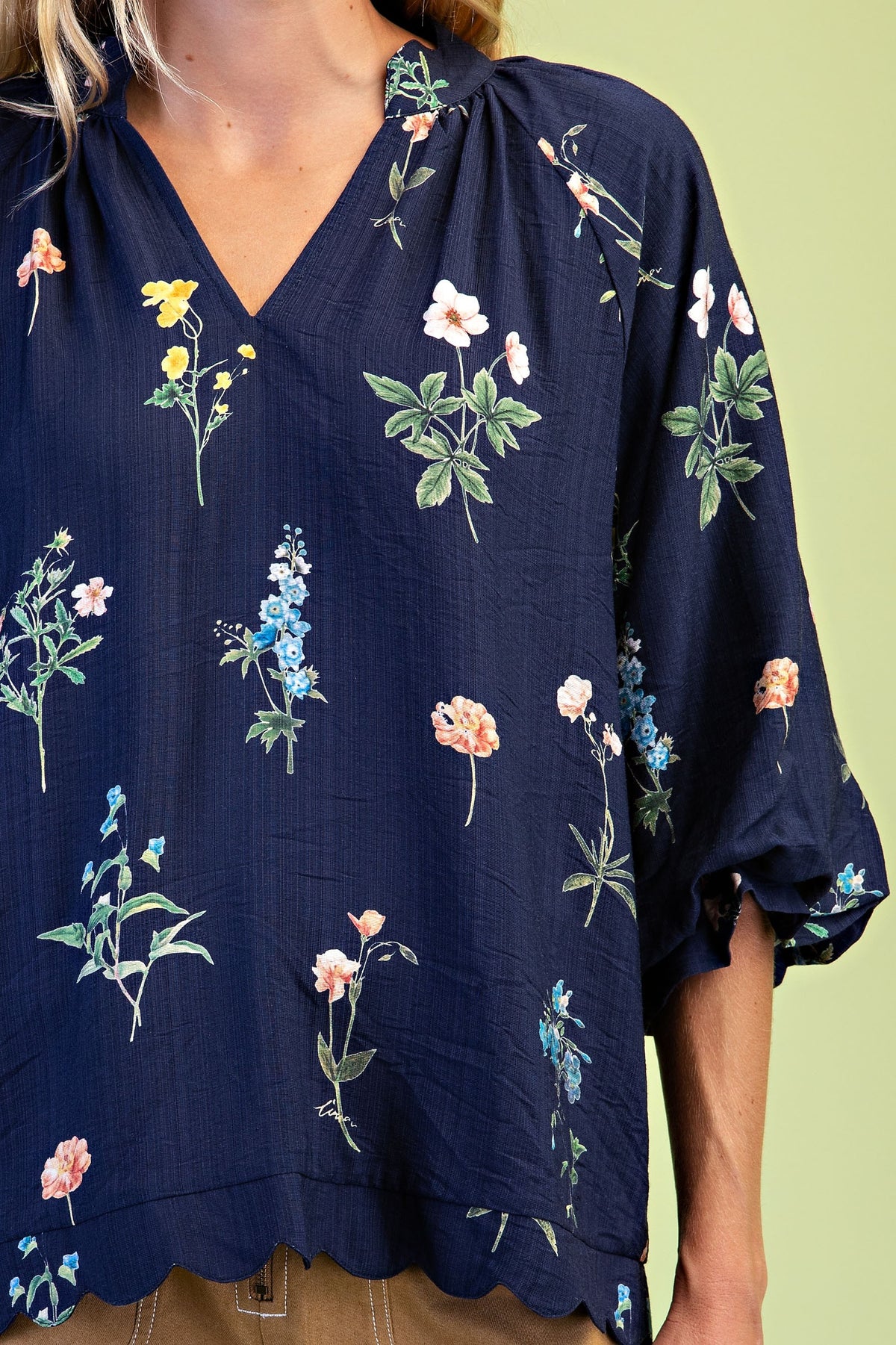 The Meadow Scalloped V-Neck Blouse-Cute-Trendy-Shop-Womens-Boutique-Clothing-Store