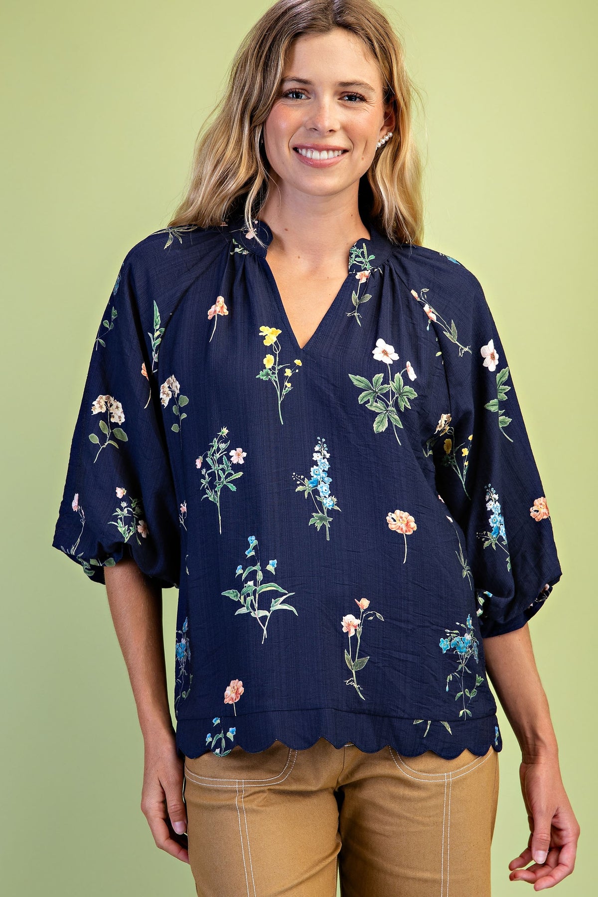 The Meadow Scalloped V-Neck Blouse-Cute-Trendy-Shop-Womens-Boutique-Clothing-Store