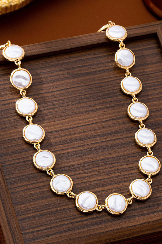 Bezel-Set Faux Coin Pearl Station Necklace-Cute-Trendy-Shop-Womens-Boutique-Clothing-Store