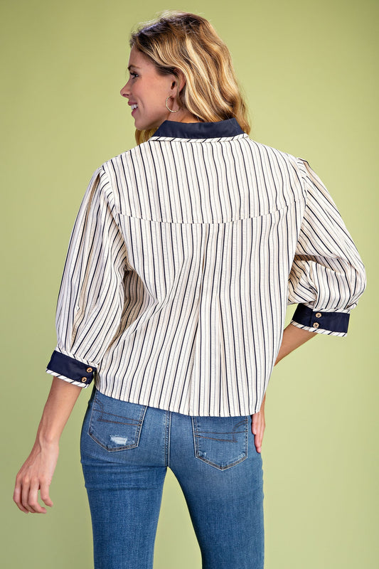 Stripe Ahead Puff Sleeve Button Down-Cute-Trendy-Shop-Womens-Boutique-Clothing-Store