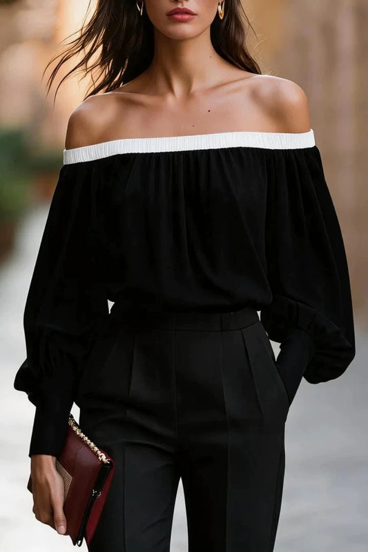 Midnight Chic Off-the-Shoulder Blouse-Black-SMALL-Cute-Trendy-Shop-Womens-Boutique-Clothing-Store