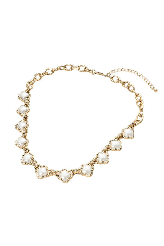 Lucky Charm Pearl Quatrefoil Link Necklace-Cute-Trendy-Shop-Womens-Boutique-Clothing-Store