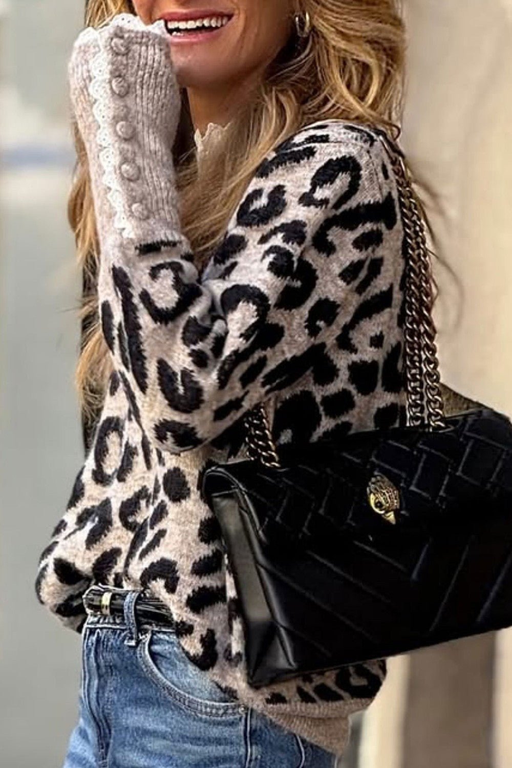 Safari Lace Accent Leopard Knit Sweater-Cute-Trendy-Shop-Womens-Boutique-Clothing-Store