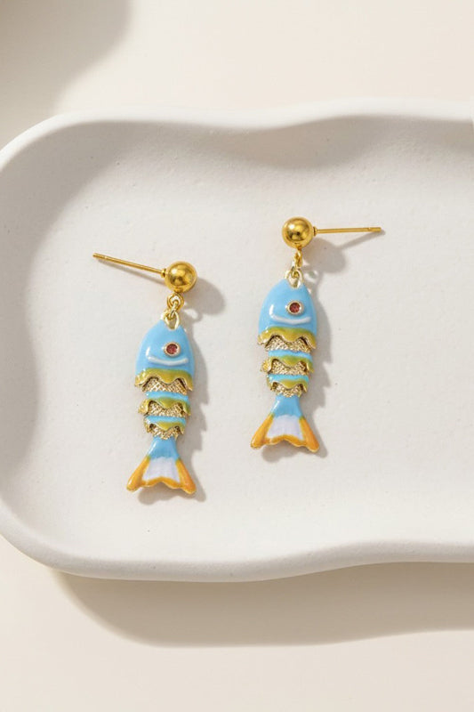 Catch O' The Day Articulated Fish Drop Earrings-Blue-Cute-Trendy-Shop-Womens-Boutique-Clothing-Store