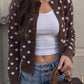 Mocha & Sky Polka Dot Knit Cardigan-Cute-Trendy-Shop-Womens-Boutique-Clothing-Store