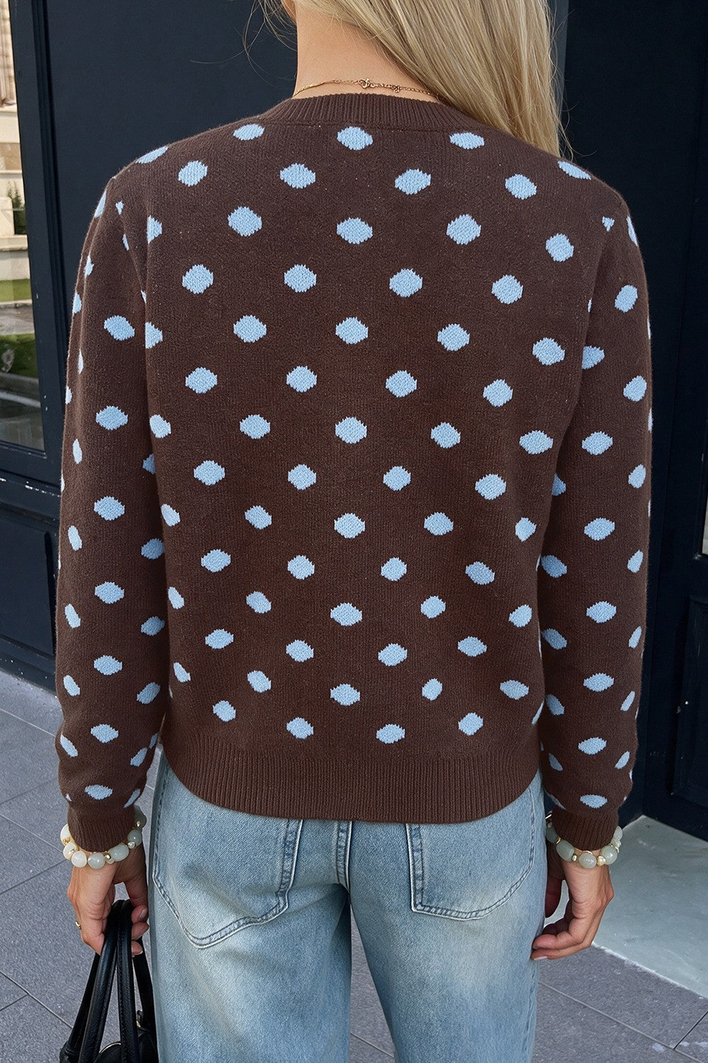 Mocha & Sky Polka Dot Knit Cardigan-Cute-Trendy-Shop-Womens-Boutique-Clothing-Store