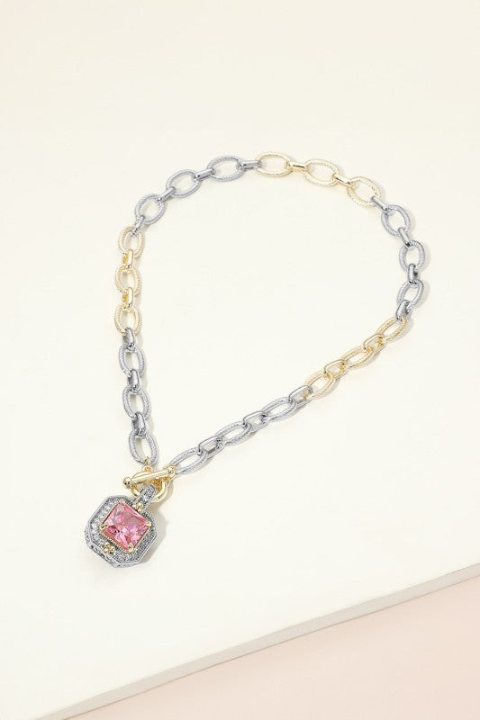 Chunky Mixed-Metal Gemstone Toggle Necklace-Cute-Trendy-Shop-Womens-Boutique-Clothing-Store