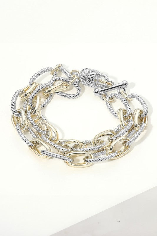 Chain Of Love Two Tone Bracelet-Cute-Trendy-Shop-Womens-Boutique-Clothing-Store