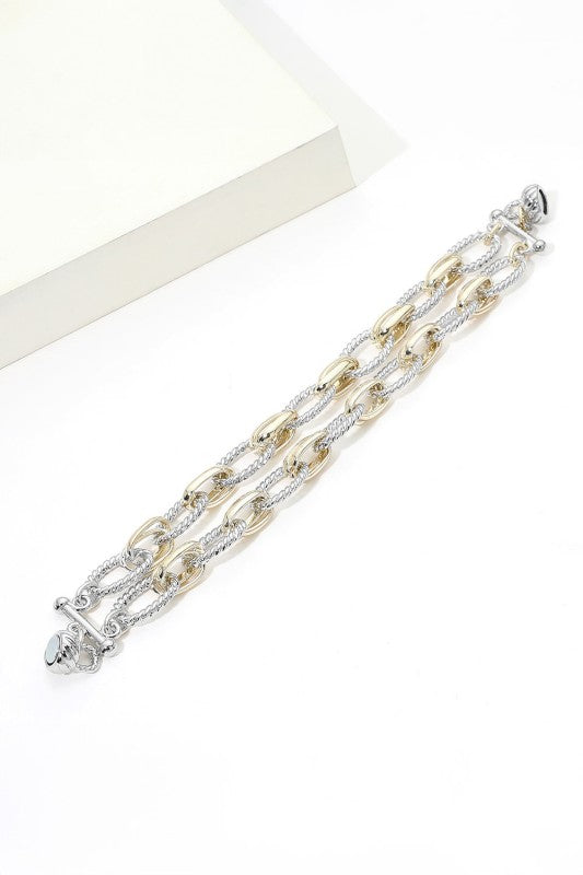 Chain Of Love Two Tone Bracelet-Cute-Trendy-Shop-Womens-Boutique-Clothing-Store