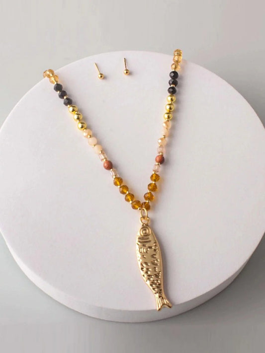 Dive Into Elegance Multi-Pearl Fish Necklace-Cute-Trendy-Shop-Womens-Boutique-Clothing-Store