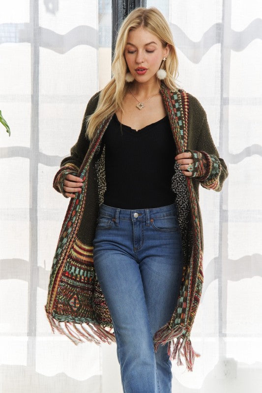 For Any Day Olive Fringed Cardigan-[option4]-[option5]-Cute-Trendy-Shop-Womens-Boutique-Clothing-Store