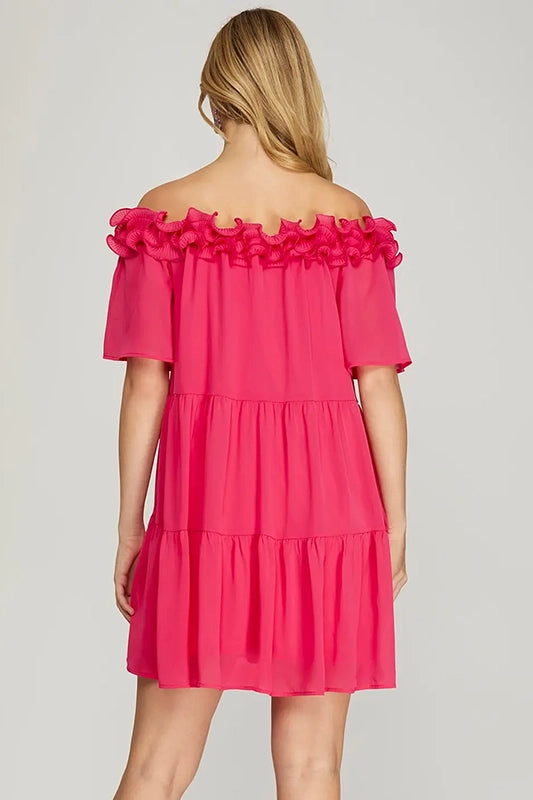 Perfect Evening Ruffled Off Shoulder Dress-Cute-Trendy-Shop-Womens-Boutique-Clothing-Store