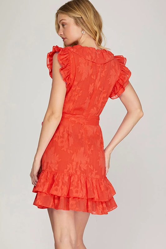 Show Stopper Tangerine Ruffled Dress-Cute-Trendy-Shop-Womens-Boutique-Clothing-Store