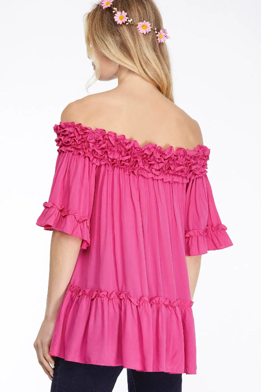 Ladies' Night Fuchsia Off Shoulder Top-Cute-Trendy-Shop-Womens-Boutique-Clothing-Store