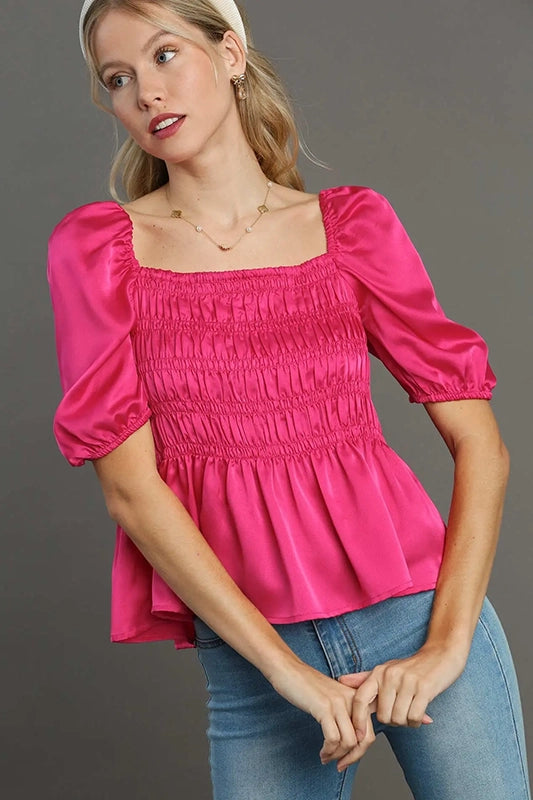 Vibrant & Fun Square Neck Elastic Top-[option4]-[option5]-Cute-Trendy-Shop-Womens-Boutique-Clothing-Store
