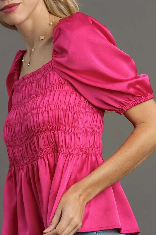 Vibrant & Fun Square Neck Elastic Top-Fuchsia-SMALL-[option4]-[option5]-Cute-Trendy-Shop-Womens-Boutique-Clothing-Store