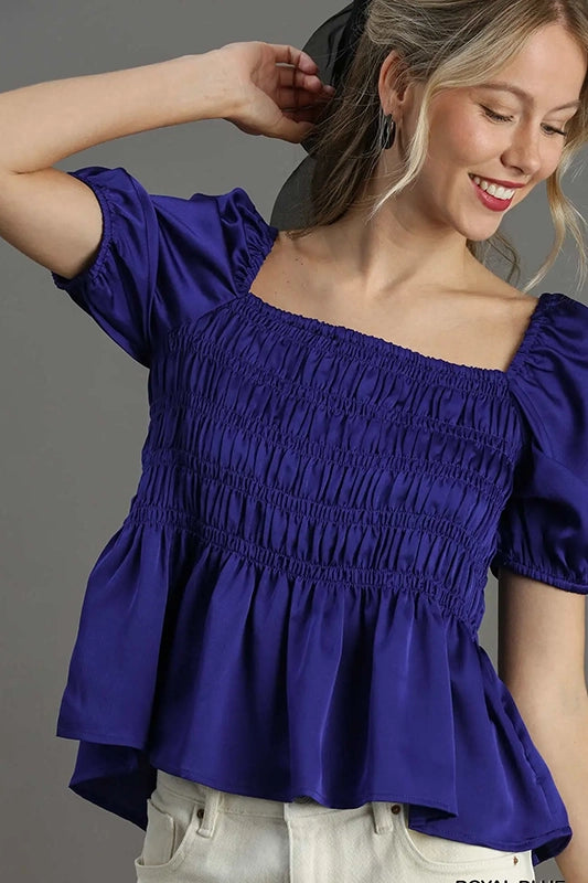 Vibrant & Fun Square Neck Elastic Top-[option4]-[option5]-Cute-Trendy-Shop-Womens-Boutique-Clothing-Store