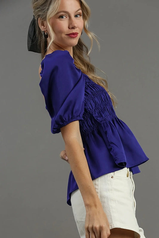 Vibrant & Fun Square Neck Elastic Top-[option4]-[option5]-Cute-Trendy-Shop-Womens-Boutique-Clothing-Store