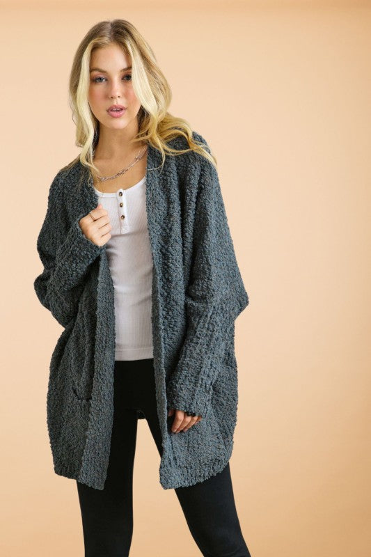 Cuddle With Me Olive Grey Popcorn Cardigan-[option4]-[option5]-Cute-Trendy-Shop-Womens-Boutique-Clothing-Store