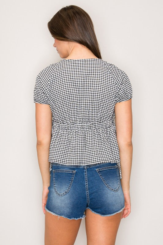 Hold Me Tight Gingham V Neck Top-[option4]-[option5]-Cute-Trendy-Shop-Womens-Boutique-Clothing-Store