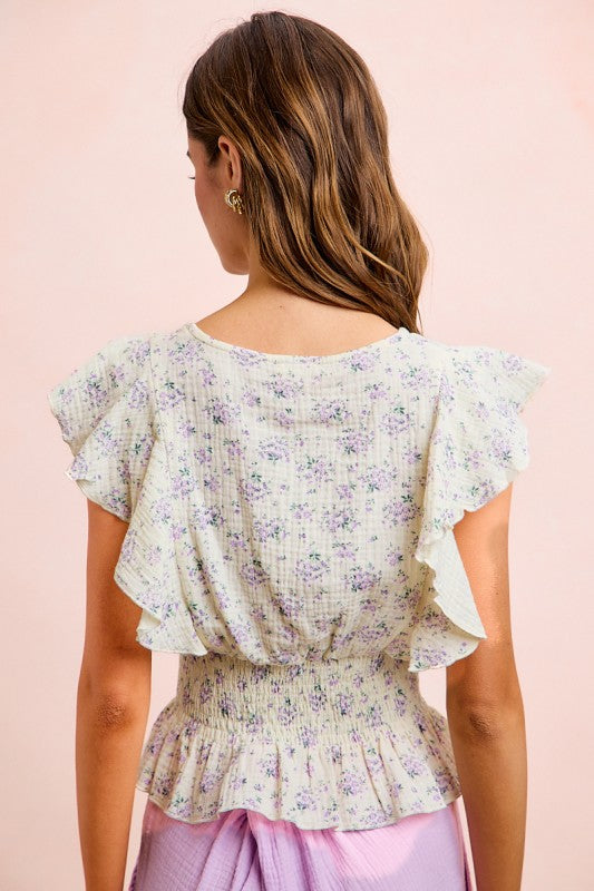 Sweet as Honey Floral Ruffle Top-Cute-Trendy-Shop-Womens-Boutique-Clothing-Store