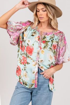 Fab in Floral Button Up Top-[option4]-[option5]-Cute-Trendy-Shop-Womens-Boutique-Clothing-Store