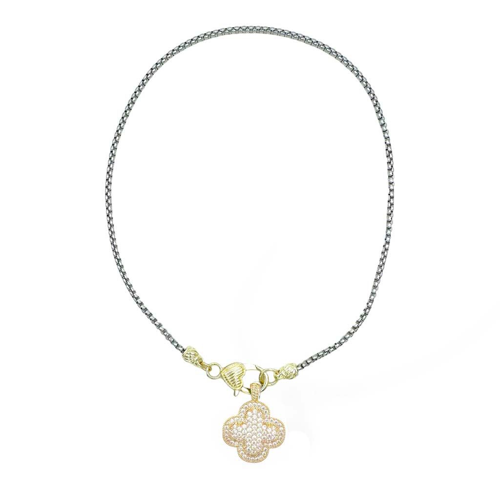 Sparkling Chain Necklace w/Gold Toggle Clover-Cute-Trendy-Shop-Womens-Boutique-Clothing-Store