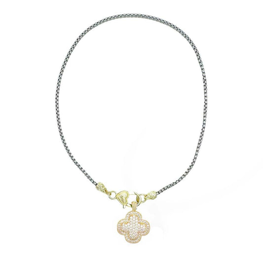 Sparkling Chain Necklace w/Gold Toggle Clover-Cute-Trendy-Shop-Womens-Boutique-Clothing-Store
