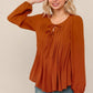 Walk In The Woods Pleated Rust Top-[option4]-[option5]-Cute-Trendy-Shop-Womens-Boutique-Clothing-Store