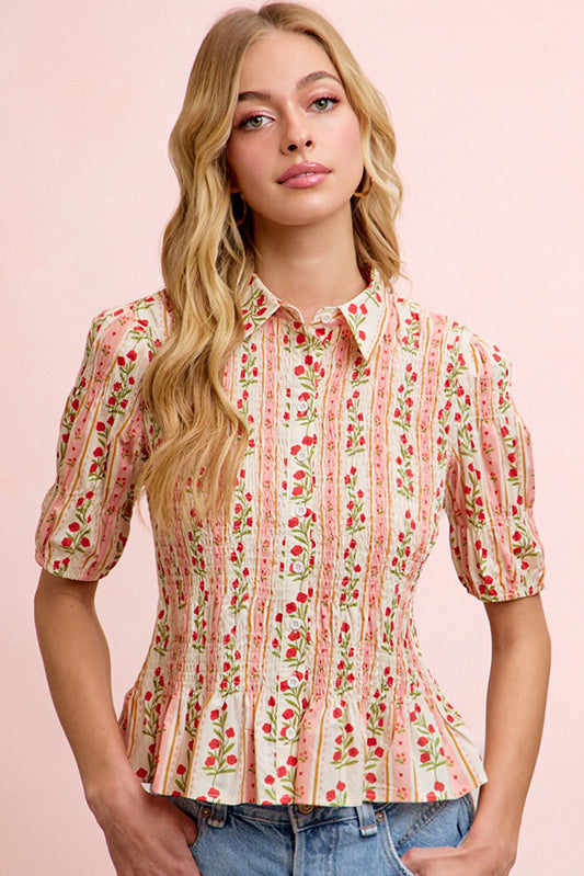 You Look Pretty Button Up Floral Smocked Top-Cute-Trendy-Shop-Womens-Boutique-Clothing-Store