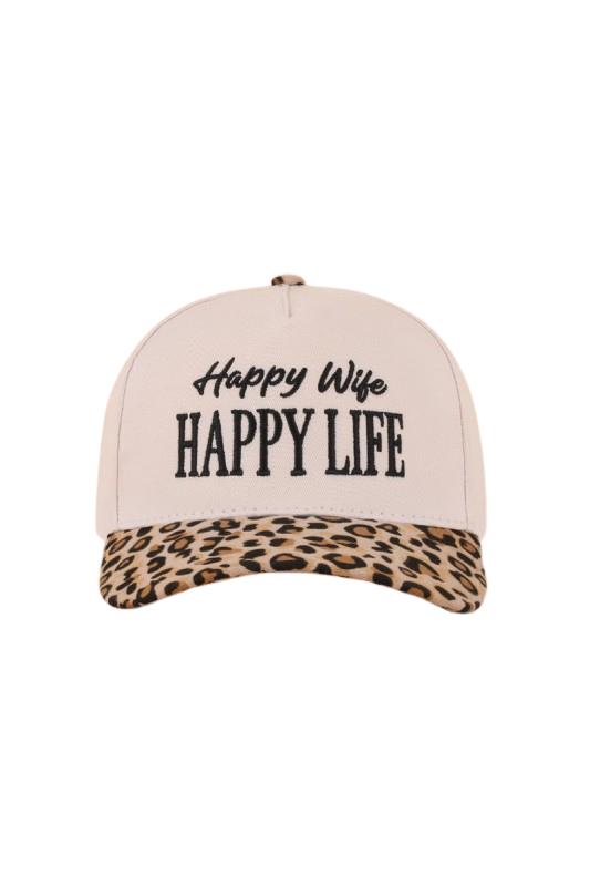 "Happy Wife, Happy Life" Two-Tone Cap-Leopard-Cute-Trendy-Shop-Womens-Boutique-Clothing-Store
