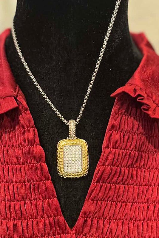 Show The World Two Tone Pave Necklace-[option4]-[option5]-Cute-Trendy-Shop-Womens-Boutique-Clothing-Store