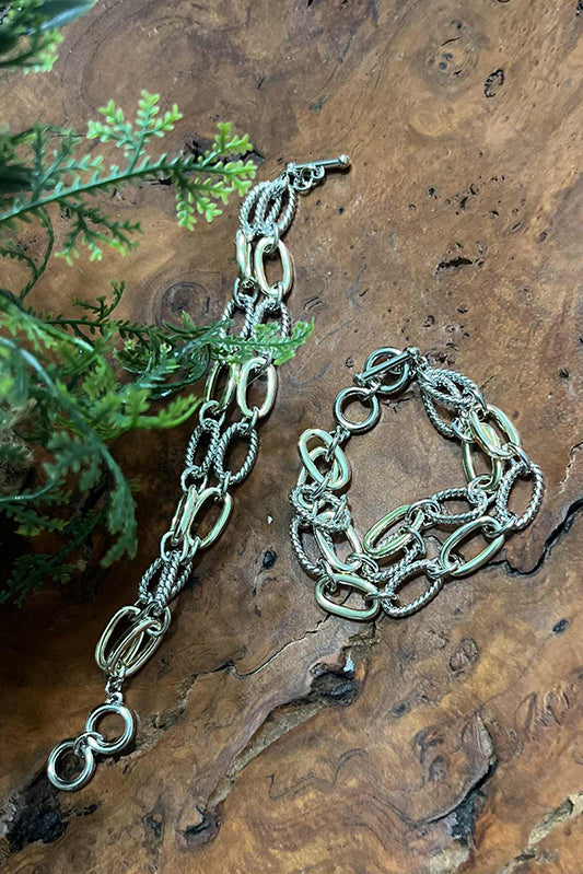 Chain Of Love Two Tone Bracelet-[option4]-[option5]-Cute-Trendy-Shop-Womens-Boutique-Clothing-Store